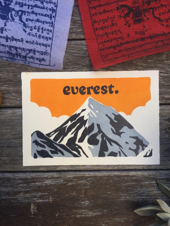 Mount Everest linocut postcard